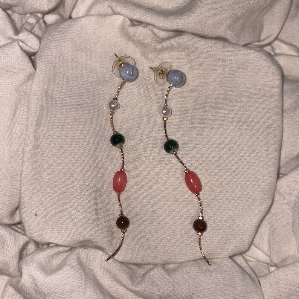 ✨ Free People Mixed Gemstone Dangle Earrings | Boho Multi-Color Drop Statement